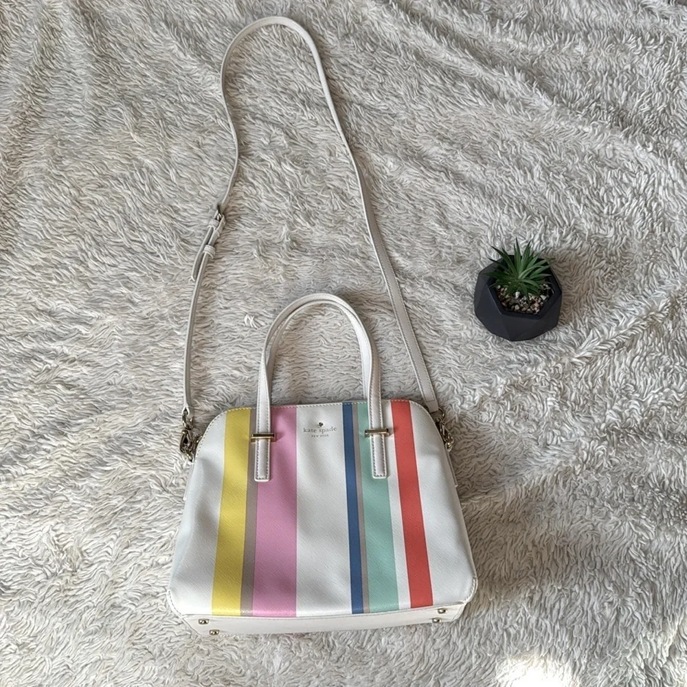 👜 Rare!! Kate spadeNY Cedar Street Multi Stripe Maise Satchel bag crossbody/tote